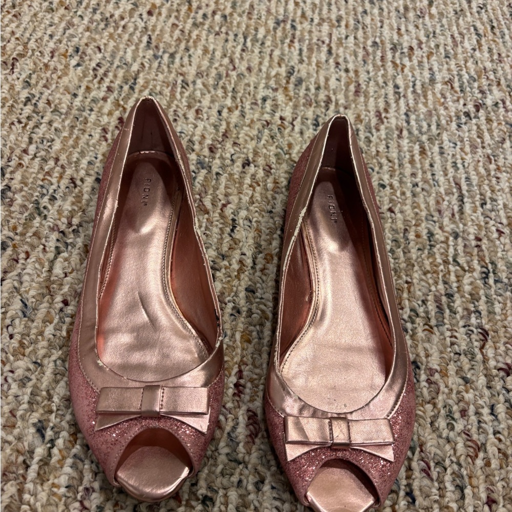 Elegant Glitter Pink Peep-Toe Flats